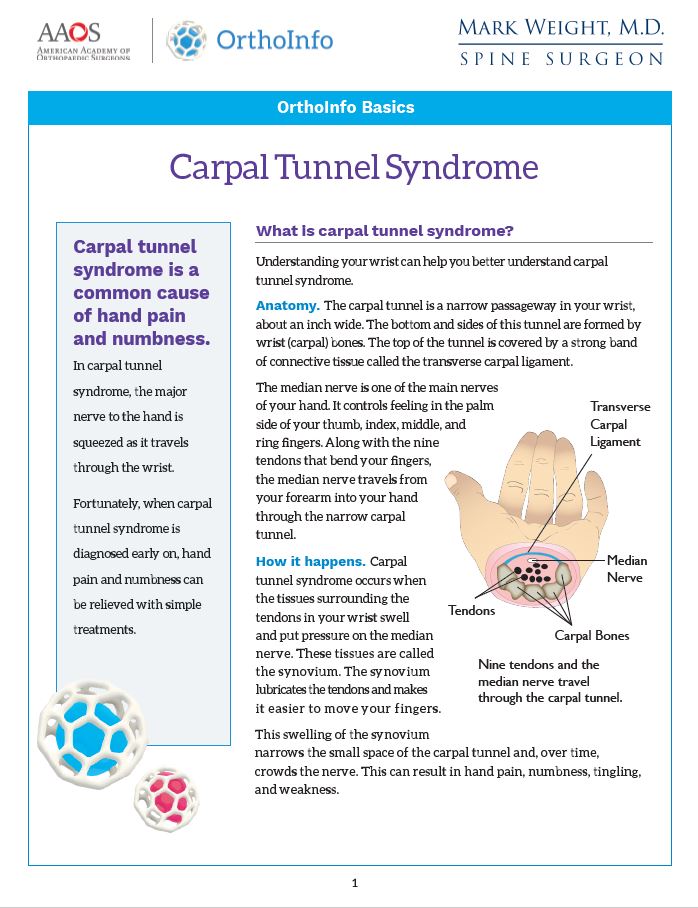 Carpal Tunnel Syndrome PDF link for spine surgeon Mark Weight, MD in Idaho Falls.