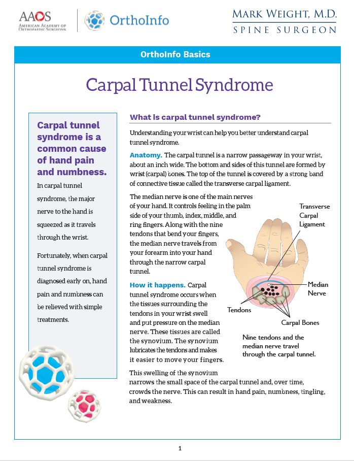 Carpal Tunnel Syndrome PDF link for spine surgeon Mark Weight, MD in Idaho Falls.
