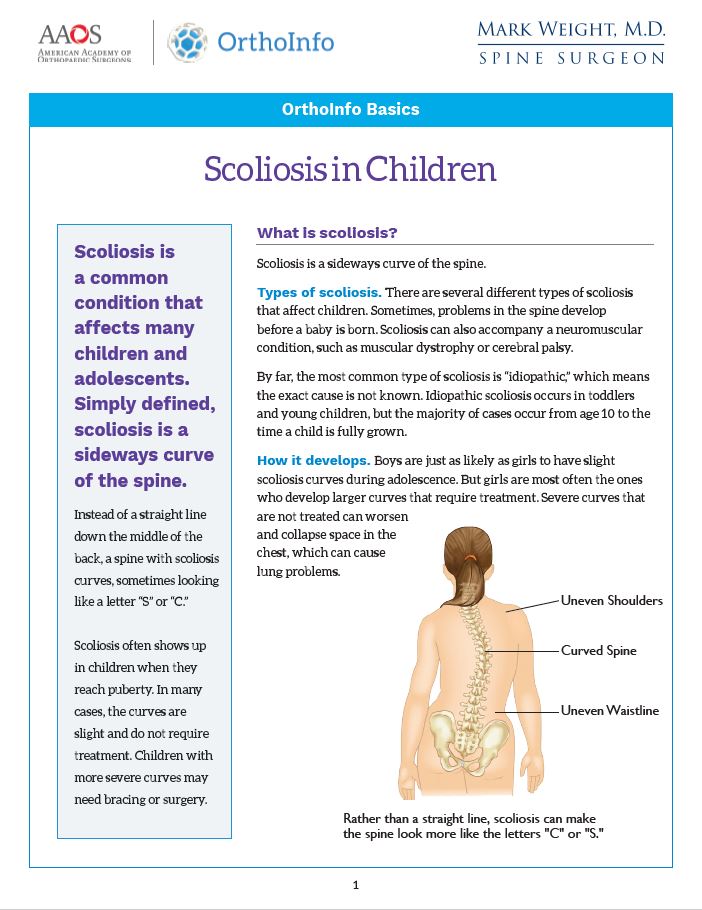 Scoliosis PDF link for spine surgeon Mark Weight, MD in Idaho Falls.